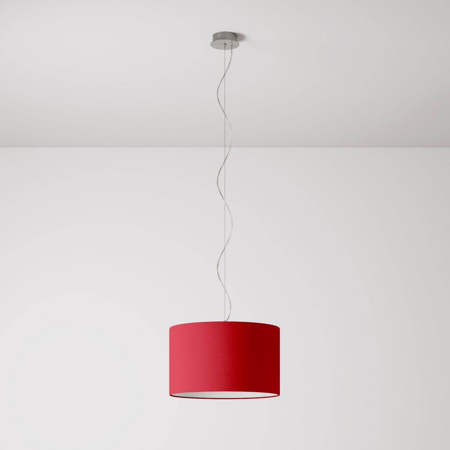 Lampada a sospensione con paralume in tessuto Cilindro Small Teletta rosso - Made in Italy No