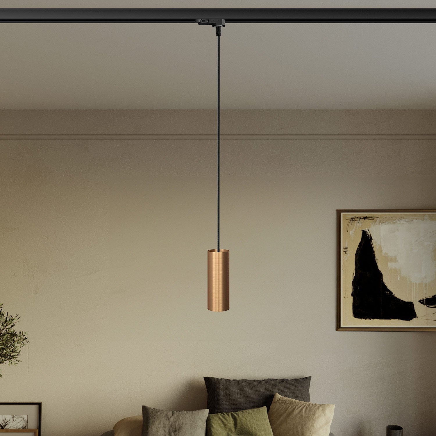 Lampada a sospensione con paralume Tub-E14 per binari - Bronzo satinato