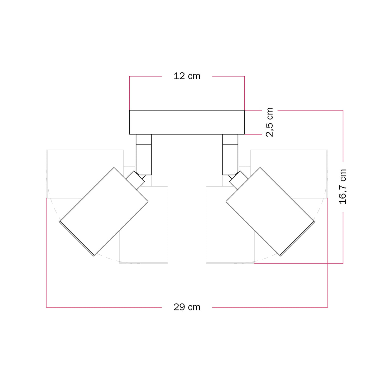 Lampada da parete o soffitto con 2 faretti GU10 Bispot orientabili - Nero - Creative Cables