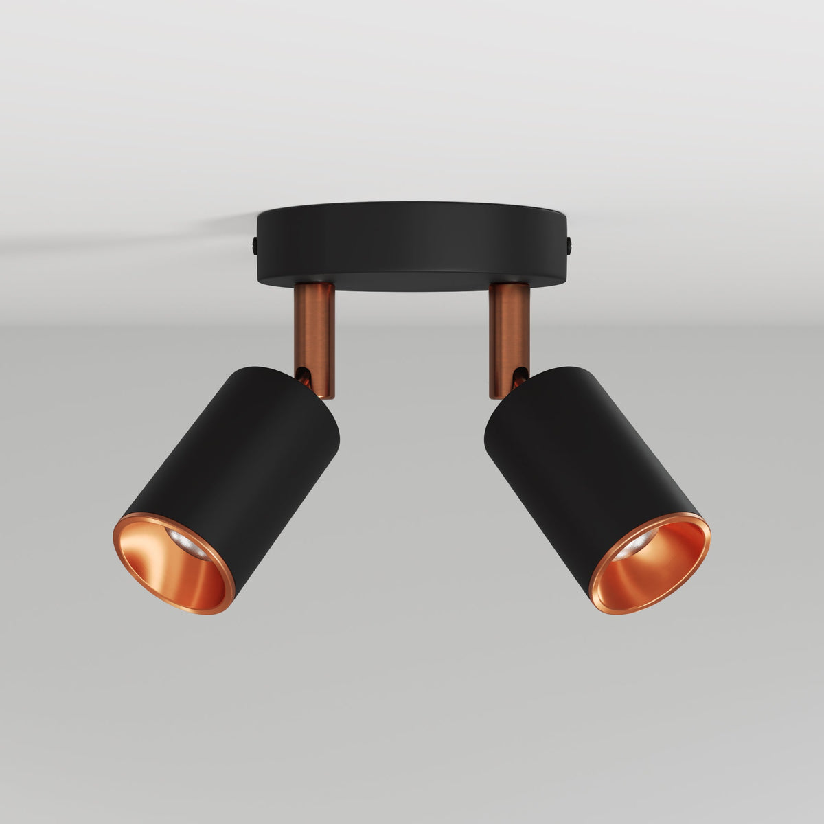 Lampada da parete o soffitto con 2 faretti GU10 Bispot orientabili - Nero / Rame satinato - Creative Cables