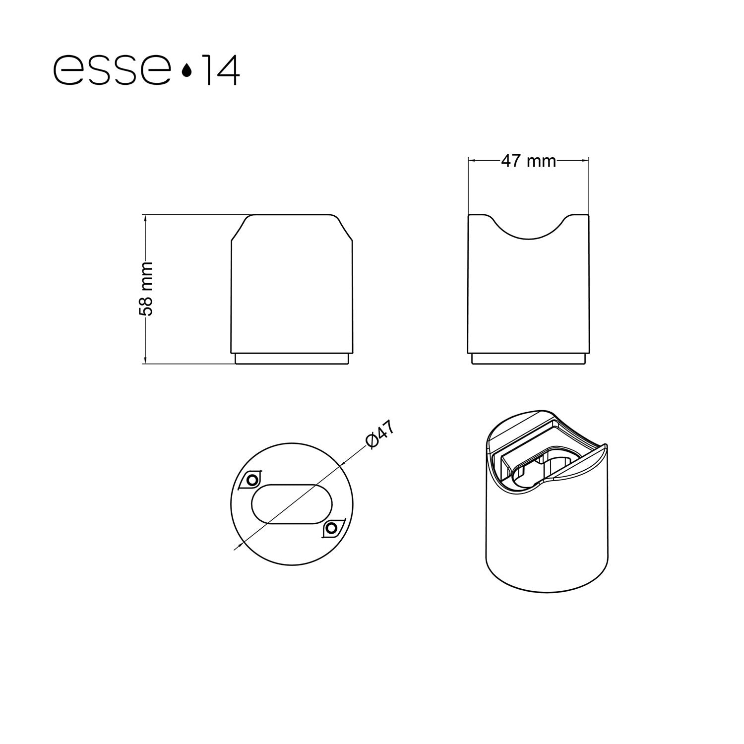 Lampada esse14 da parete o soffitto per lampadina LED S14d - Waterproof IP44 - Nero