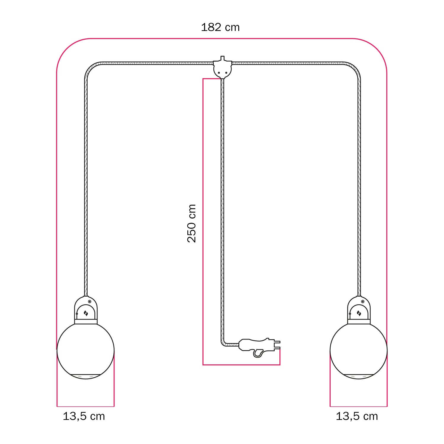 Lampada plug-in da esterno Modulair IP65 a 2 cadute con paralumi infrangibili Unbreak-a-Ball e cavo SM04