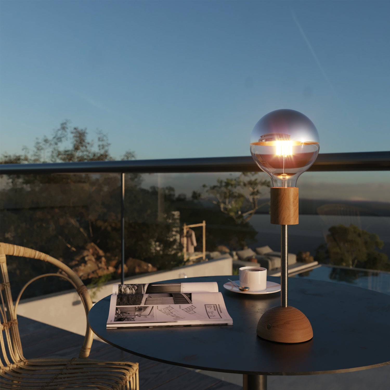 Lampada portatile e ricaricabile Cabless02 con lampadina globo mezza sfera argento - Neutro