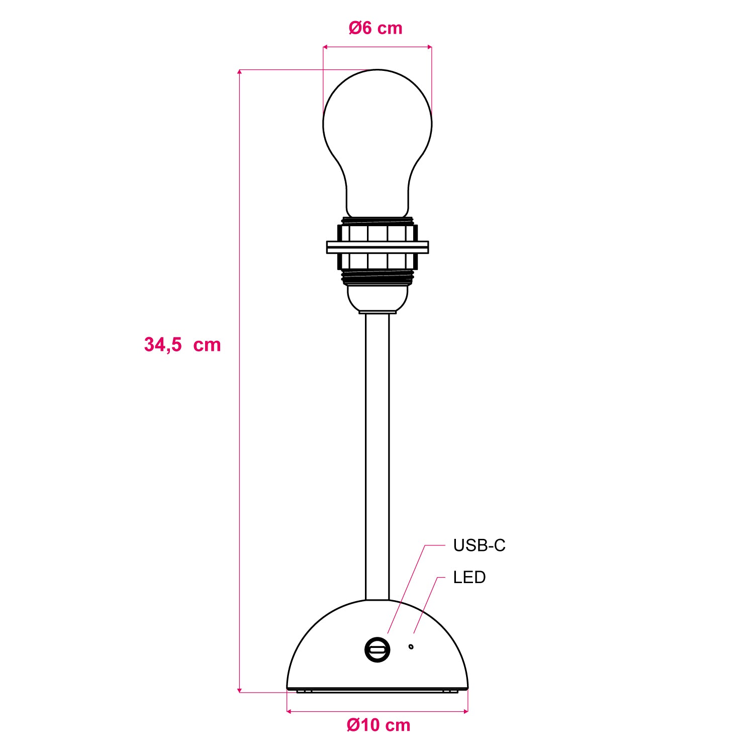 Lampada portatile e ricaricabile Cabless12 con lampadina a goccia e predisposizione per paralume - Neutro