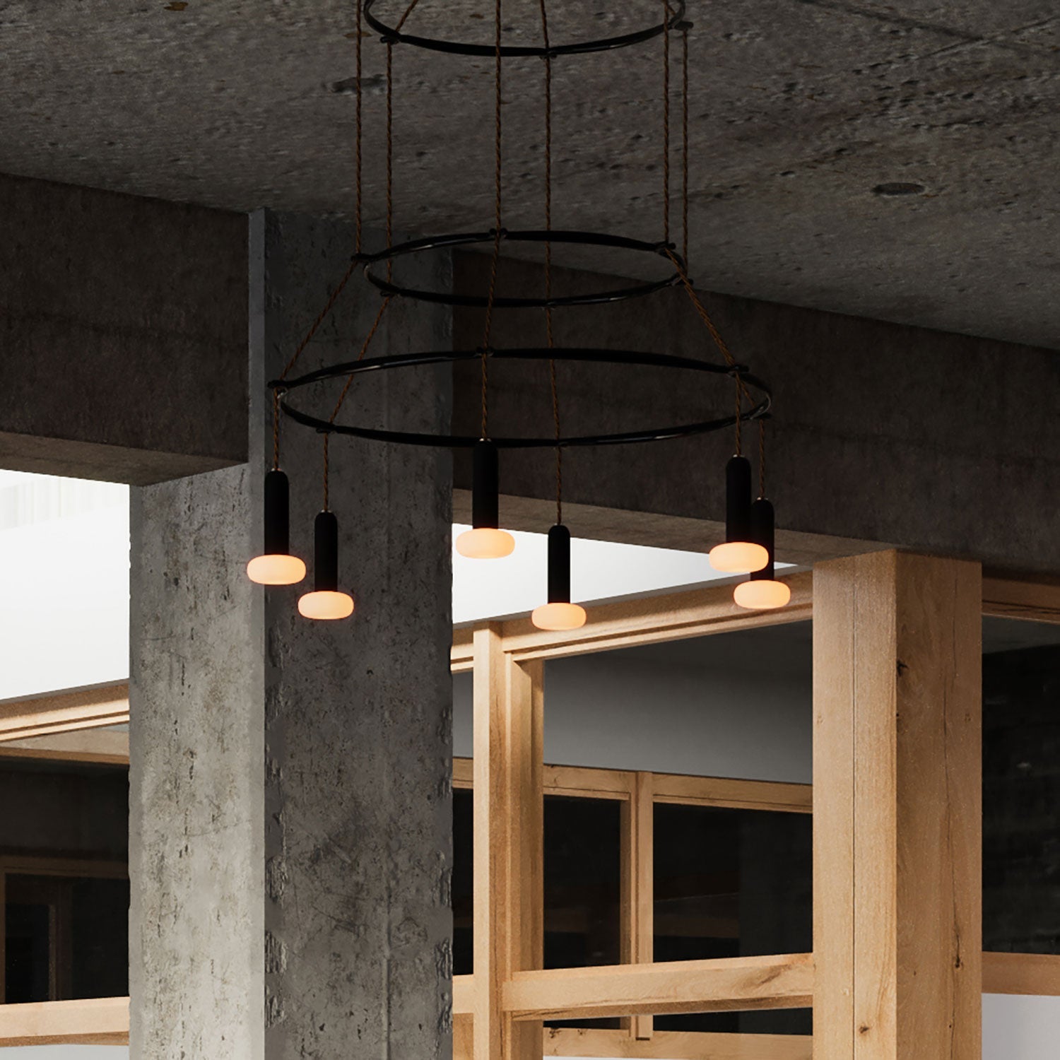 Lampadario 3 Cage a 6 cadute P-Light Dash - Nero