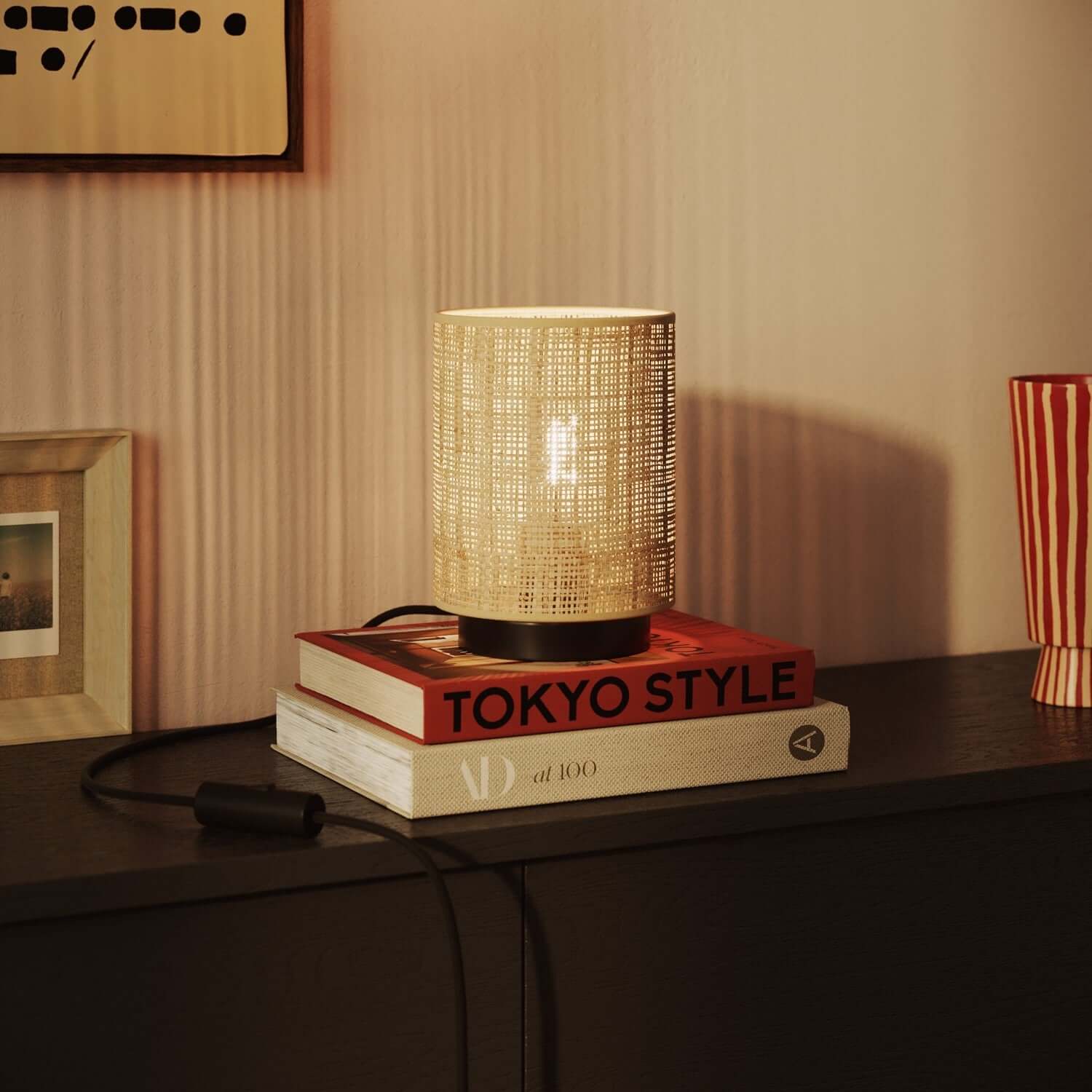 Paralume Cilindro in tessuto con attacco E27 - 100% Made in Italy - Rafia naturale