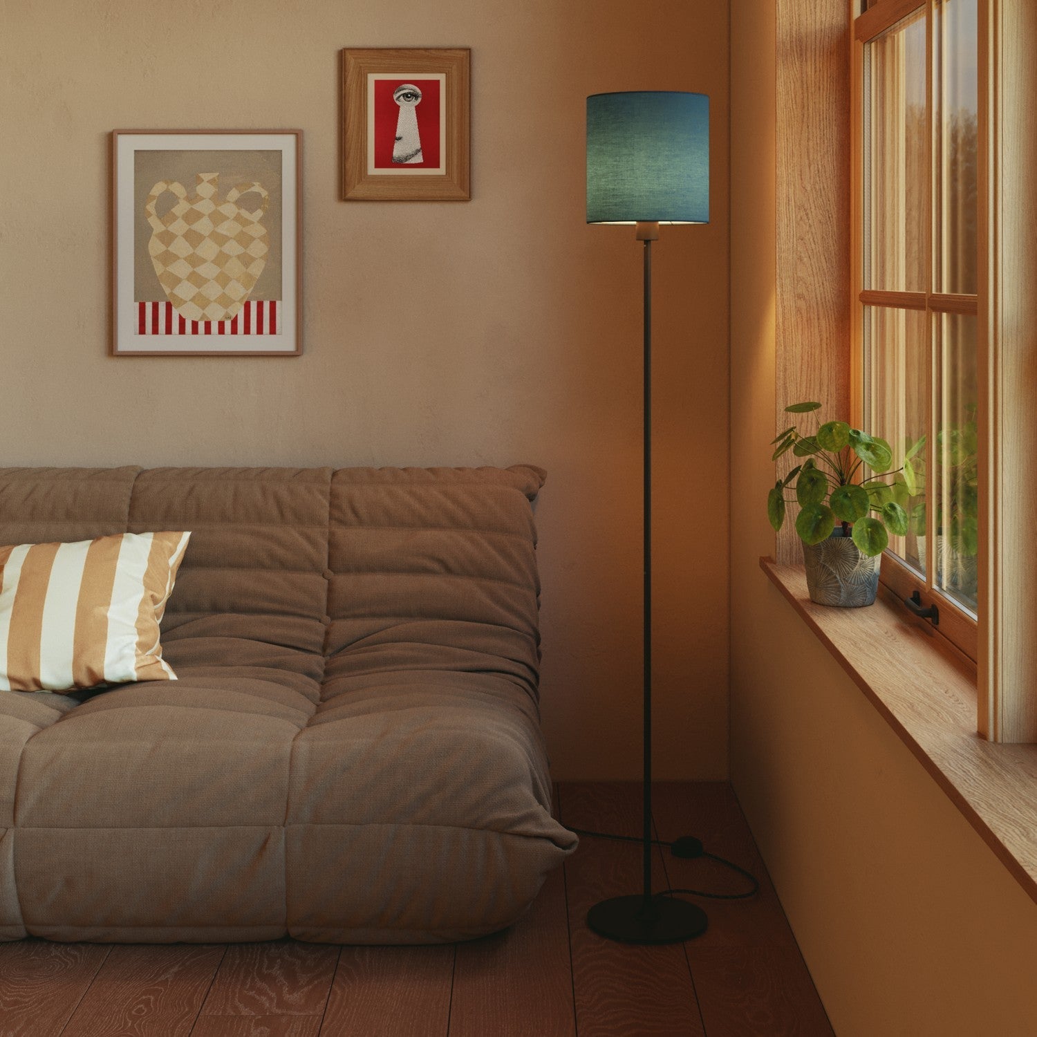 Paralume Cilindro M in tessuto con attacco E27 - Made in Italy - Teletta azzurro severo