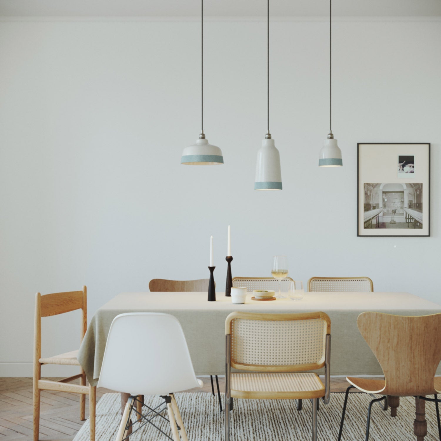 Paralume Coppa bicolore in ceramica Bianco e Azzurro, collezione Materia - Made in Italy