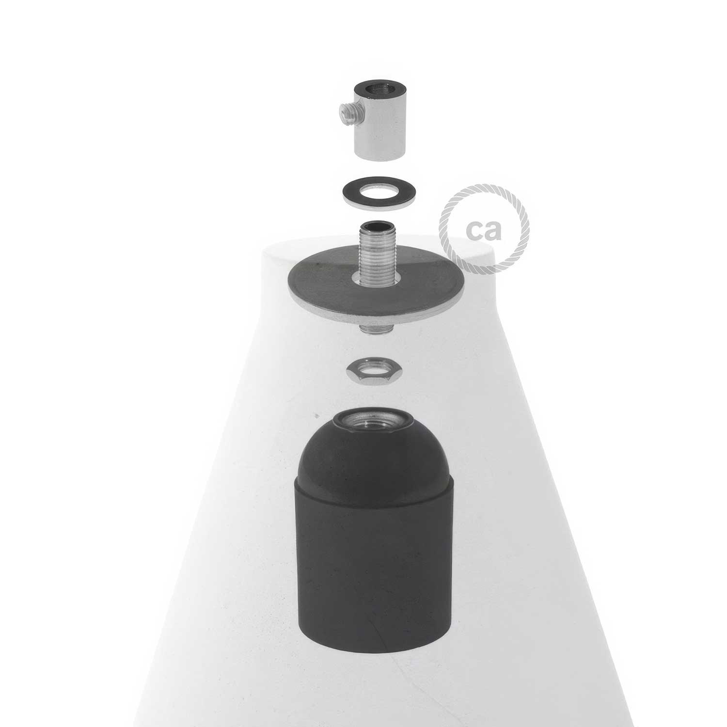 Paralume in cemento Imbuto per lampada a sospensione, completo di serracavo e portalampada E27 - Cemento scuro