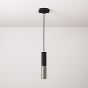 Pendant lamp complete with fabric cable and Tub-E12 double lampshade - Black and Brushed titanium