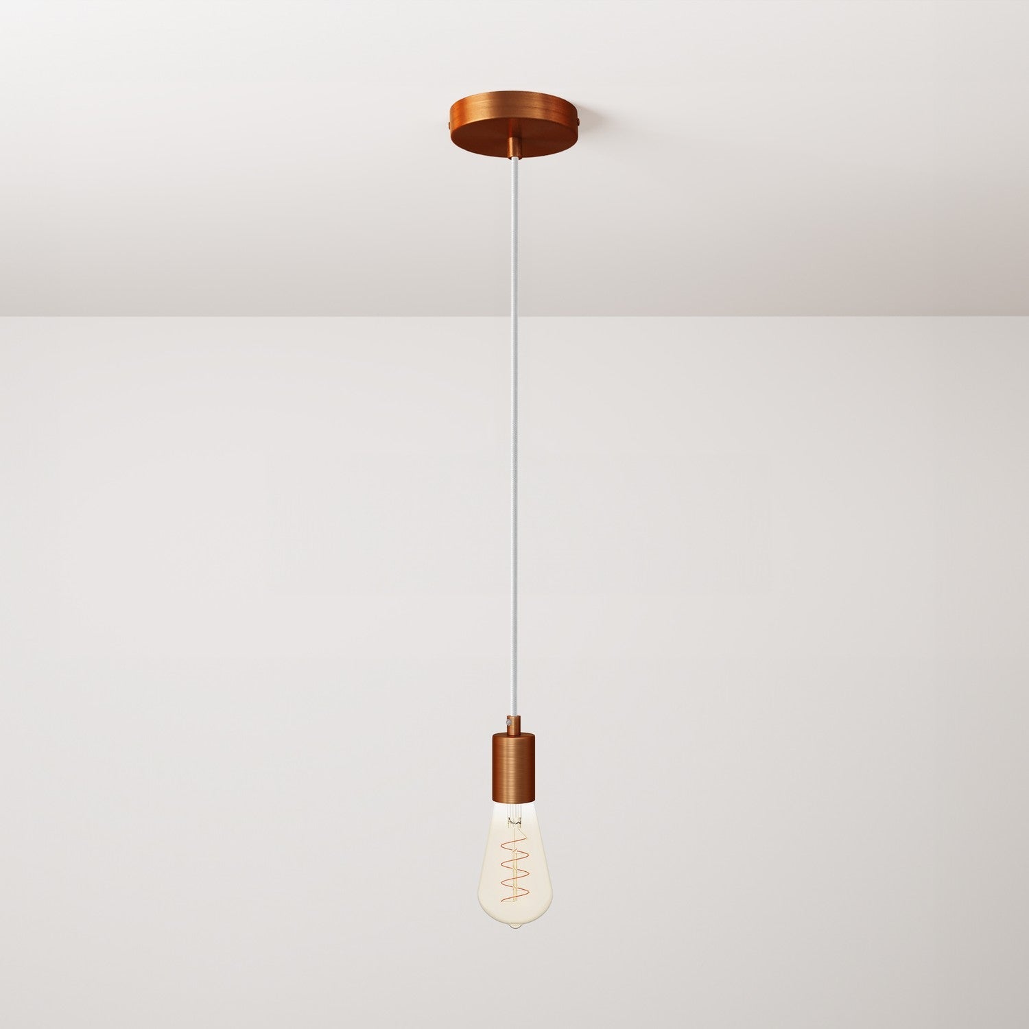 Lampada a sospensione completa di cavo tessile e finiture in metallo satinato - Rame satinato