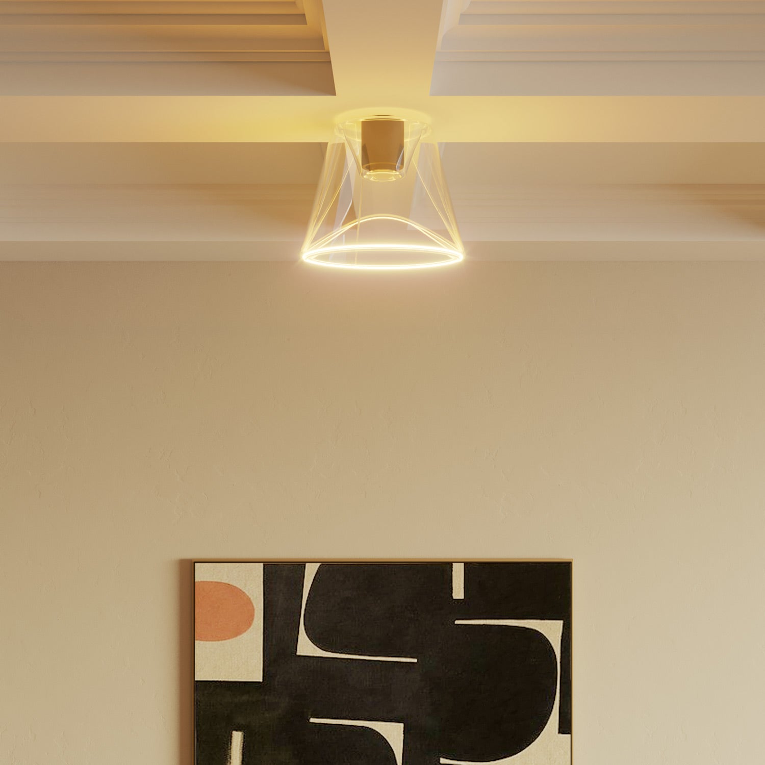 Plafoniera design con lampadina Ghost a cono trasparente - Nero