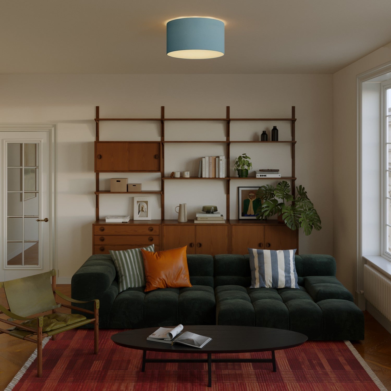 Plafoniera in tessuto Medium Teletta azzurro severo - Made in Italy