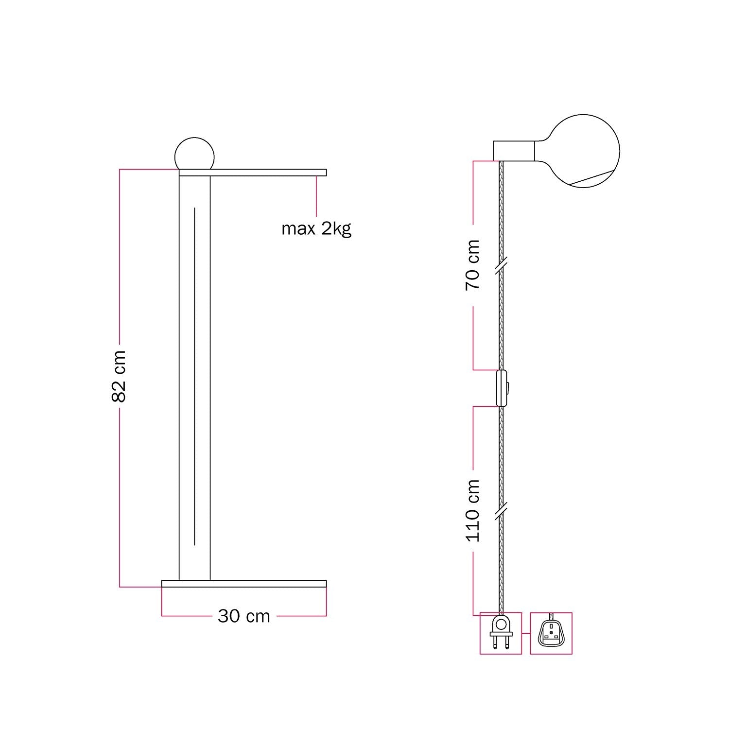 Rocco - Lampada da terra con spina UK e lampadina Camo - Panna
