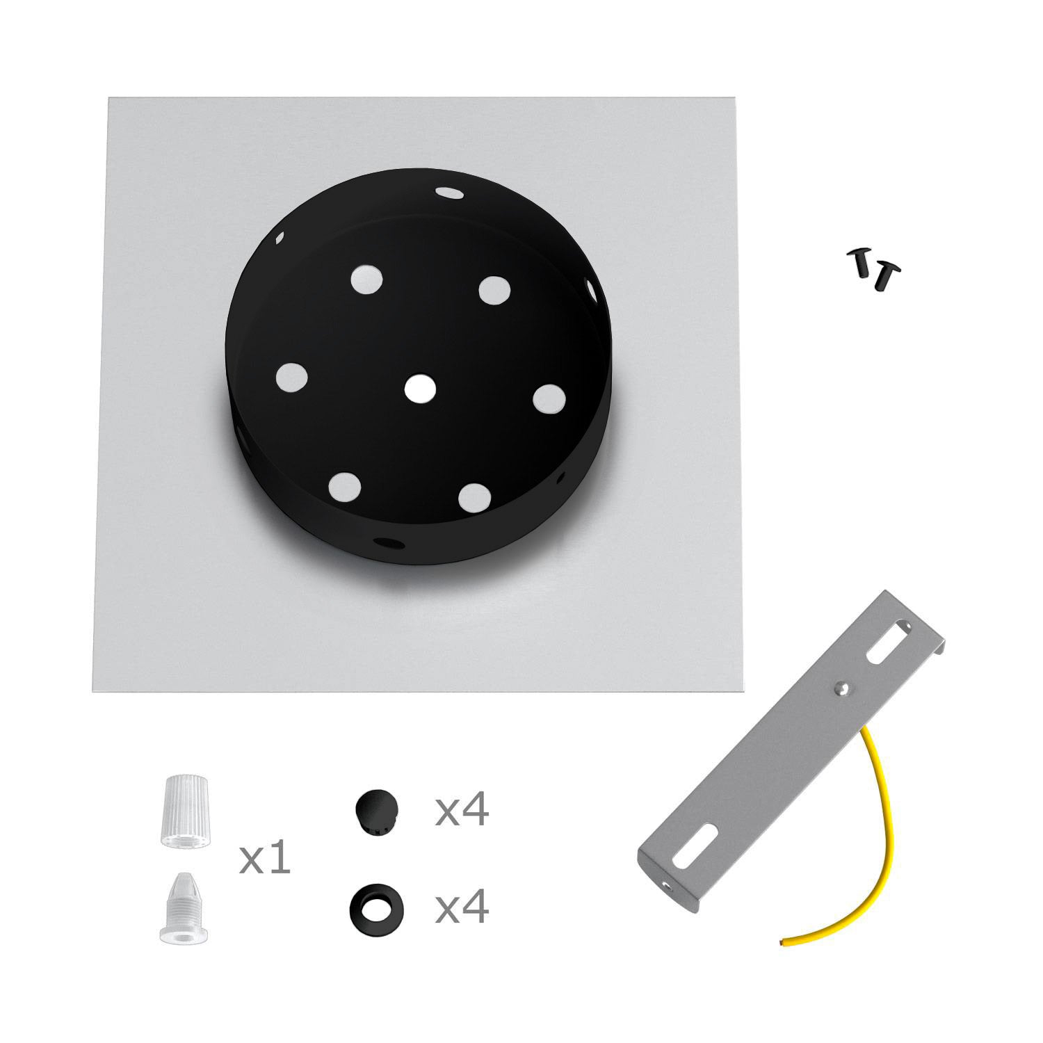 Rosone Rose-One quadrato, 200 mm con 1 foro e 4 fori laterali - Antracite Nero