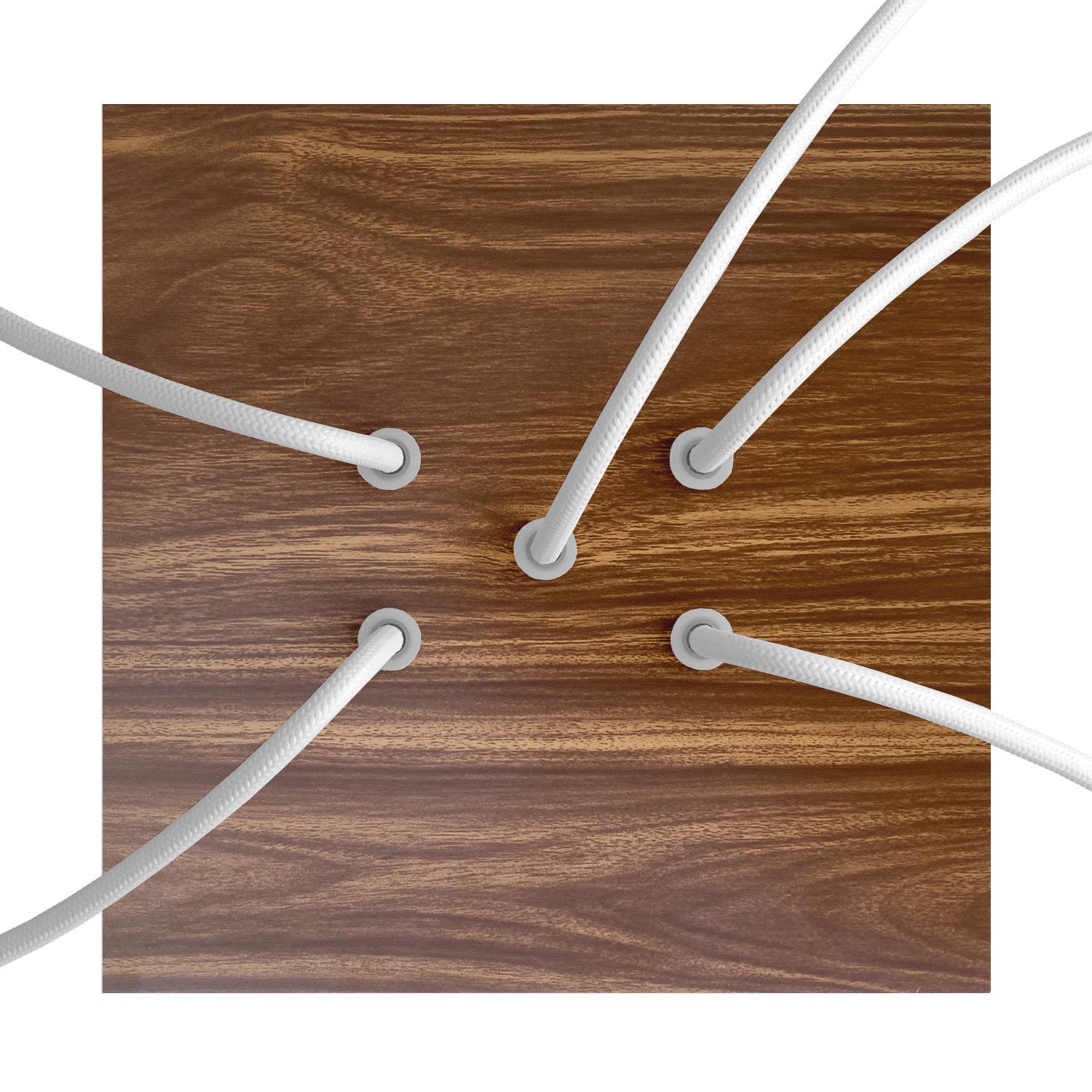 Rosone Rose - One quadrato, 200 mm con 5 fori e 4 fori laterali - Legno - Creative Cables