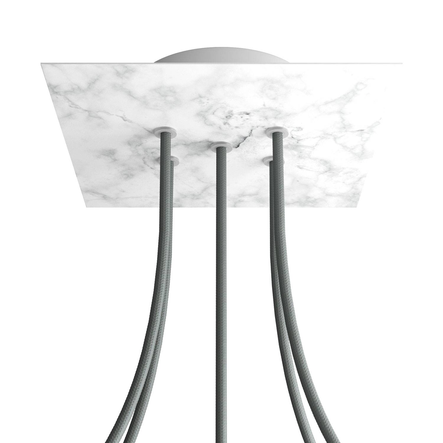 Rosone Rose - One quadrato, 200 mm con 5 fori e 4 fori laterali - Marmo Carrara - Creative Cables