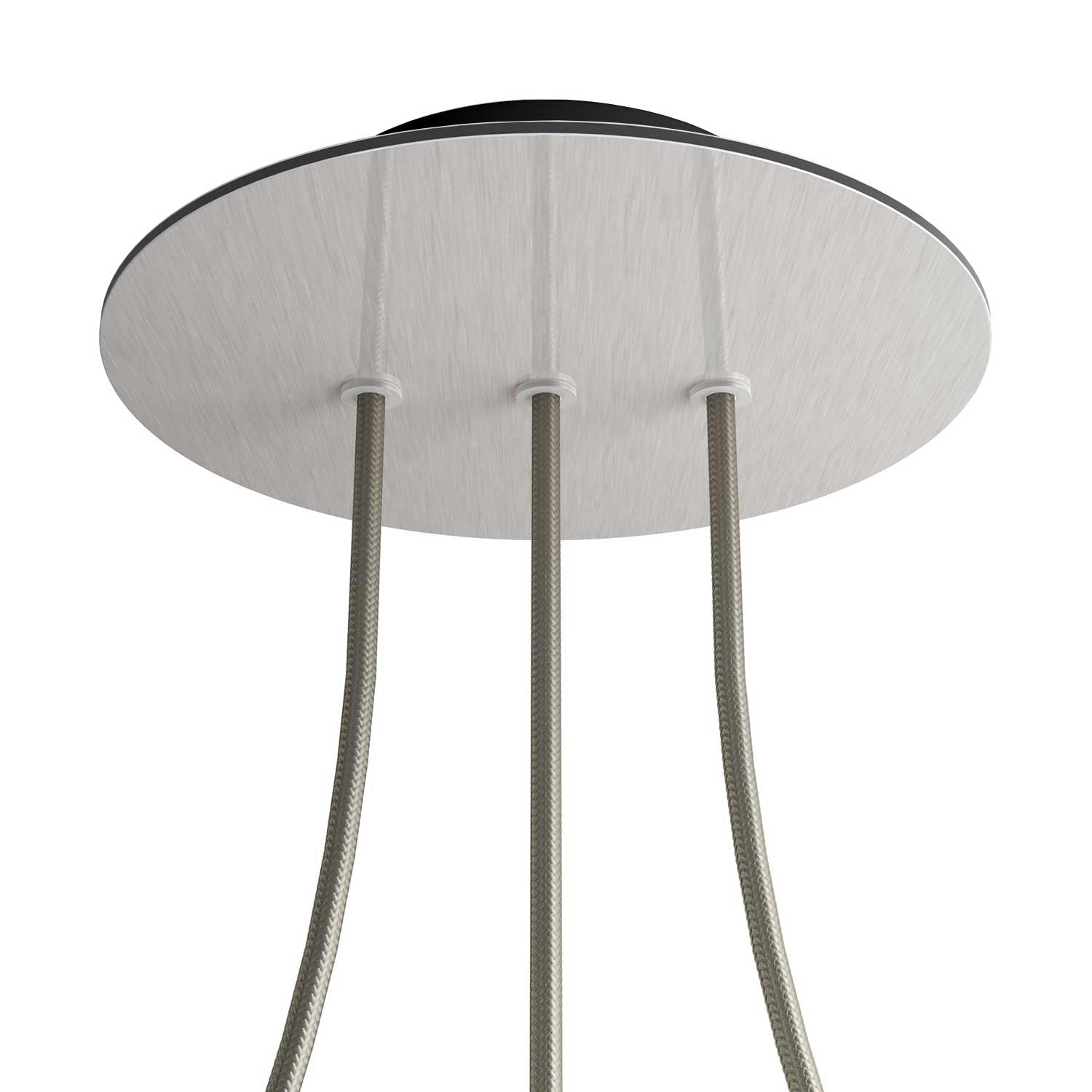 Rosone Rose-One rotondo, diametro 200 mm con 3 fori in linea e 4 fori laterali - Dibond Acciaio satinato Nero