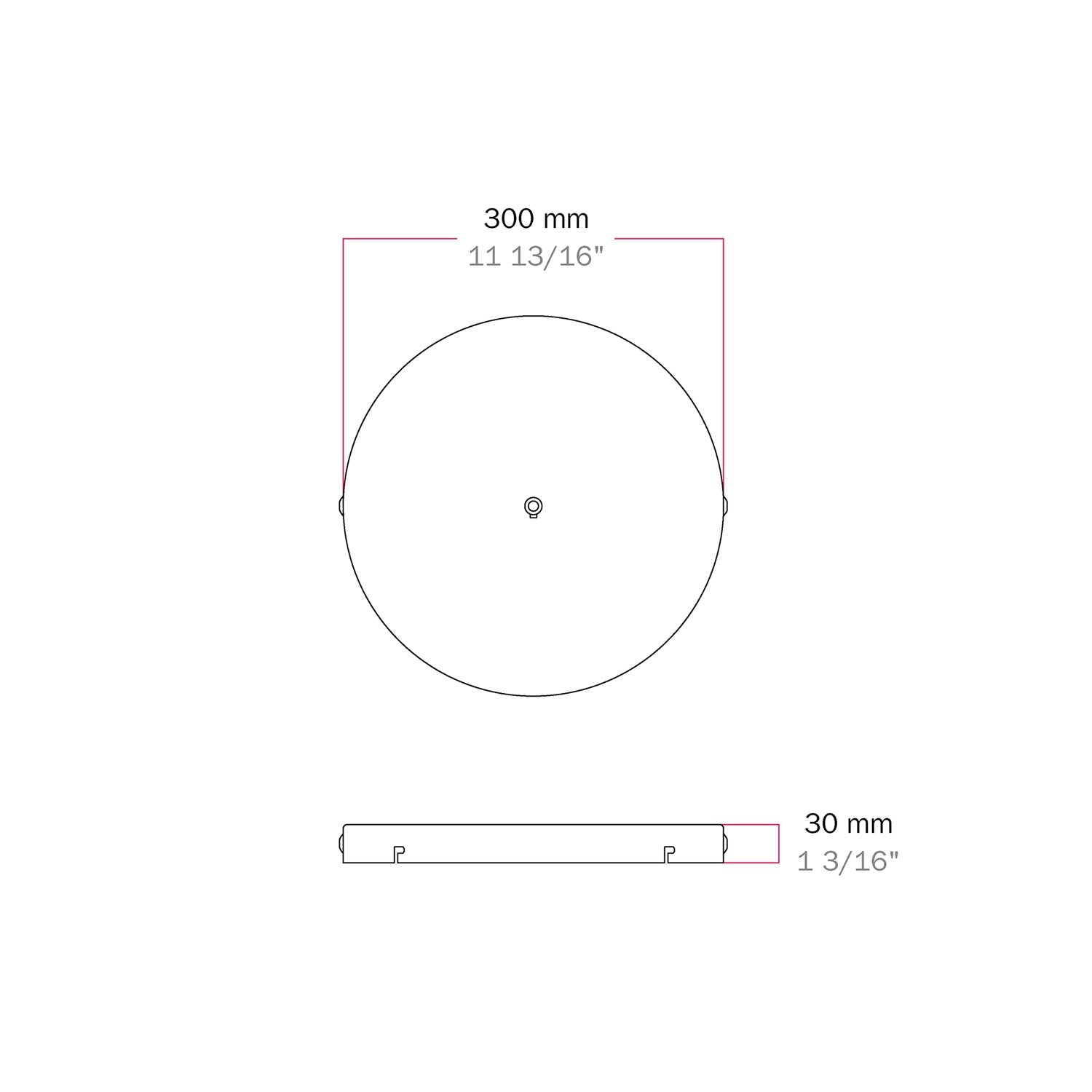 Rosone rotondo in alluminio Ø 30 cm con staffa e cavo di messa a terra, con 1 foro centrale - Nero 2