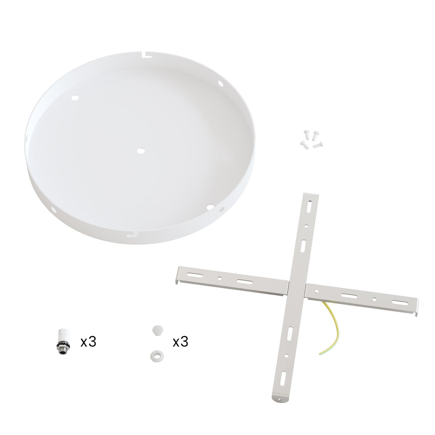 Rosone rotondo in alluminio Ø 30 cm con staffa e cavo di messa a terra, con 3 fori frontali - Bianco Opaco 3