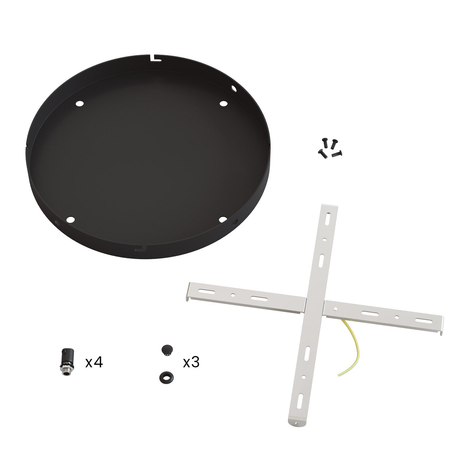 Rosone rotondo in alluminio Ø 30 cm con staffa e cavo di messa a terra, con 4 fori frontali - Nero 3