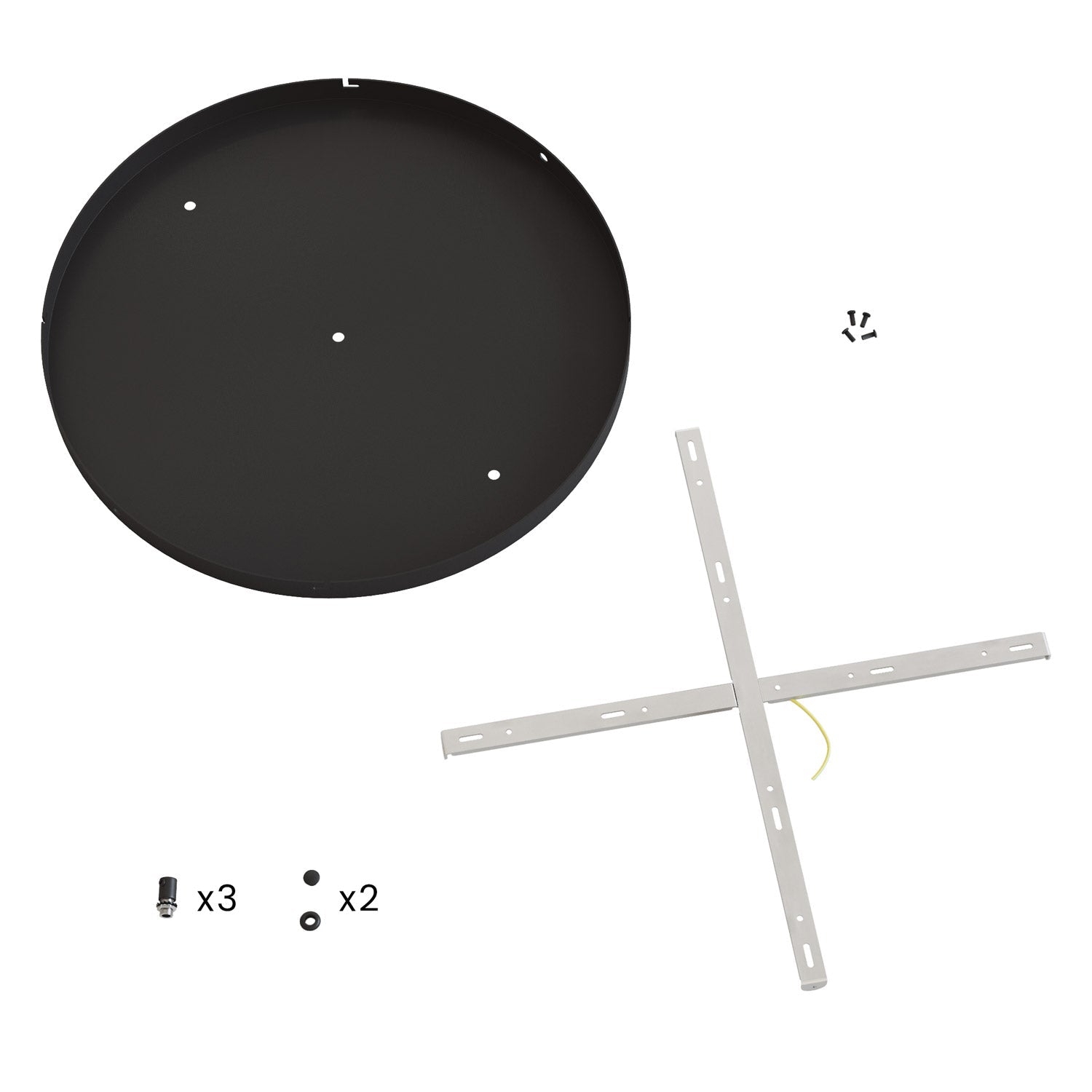 Rosone rotondo in alluminio Ø 50 cm con staffa e cavo di messa a terra, con 3 fori in linea frontali - Nero 2