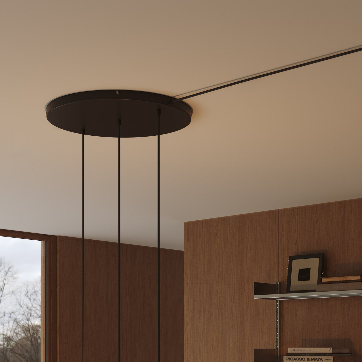 Rosone rotondo in alluminio Ø 50 cm con staffa e cavo di messa a terra, con 3 fori in linea frontali - Nero 1