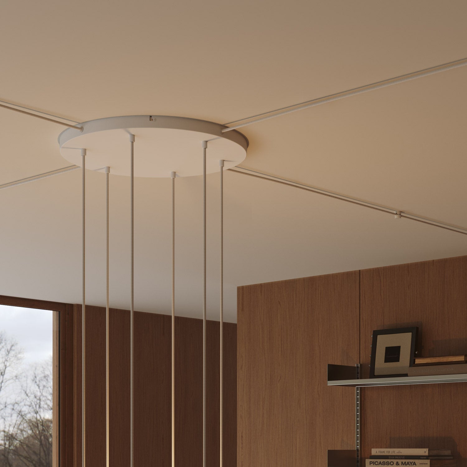 Rosone rotondo in alluminio Ø 50 cm con staffa e cavo di messa a terra, con 6 fori frontali - Bianco Opaco 4