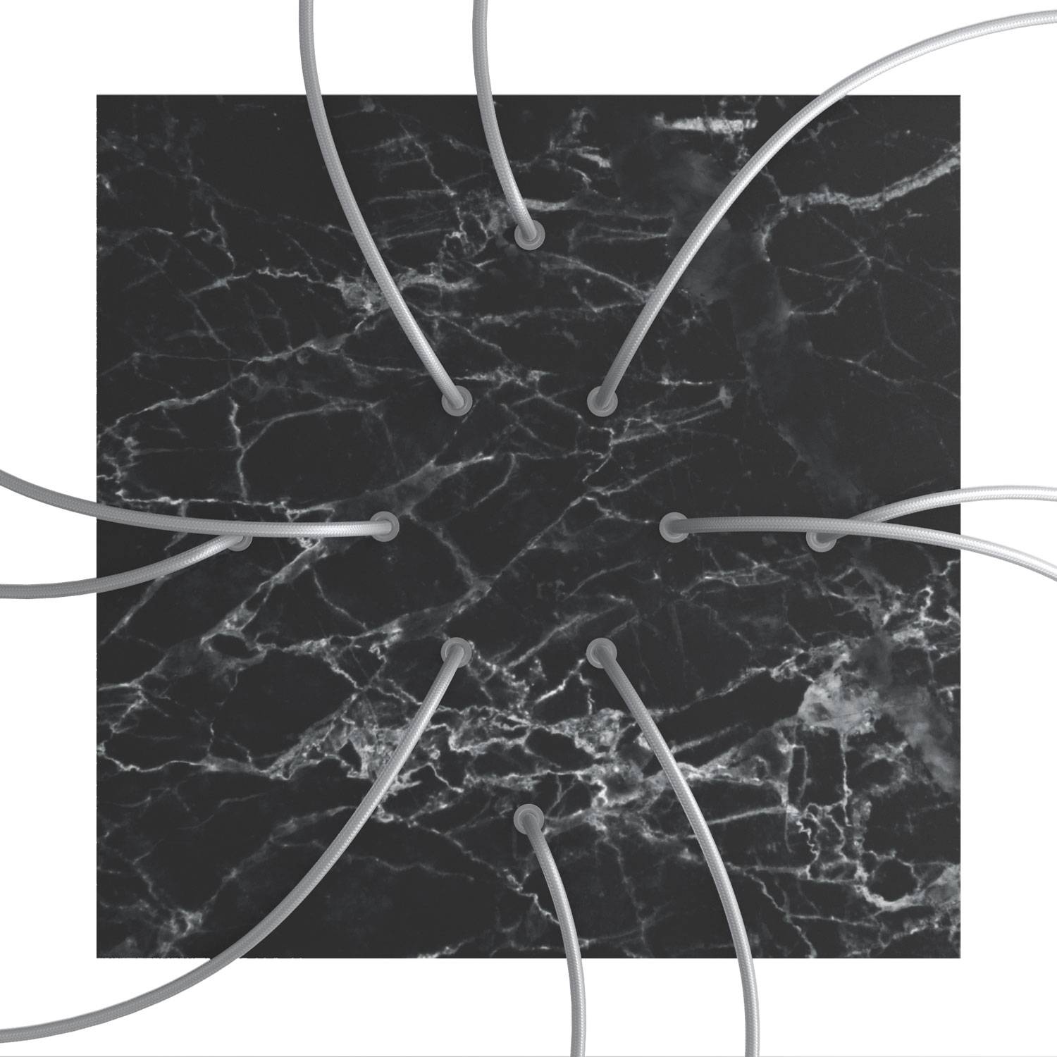 Rosone XXL Rose - One quadrato, 400 mm con 10 fori e 4 fori laterali - Marmo Marquina - Creative Cables