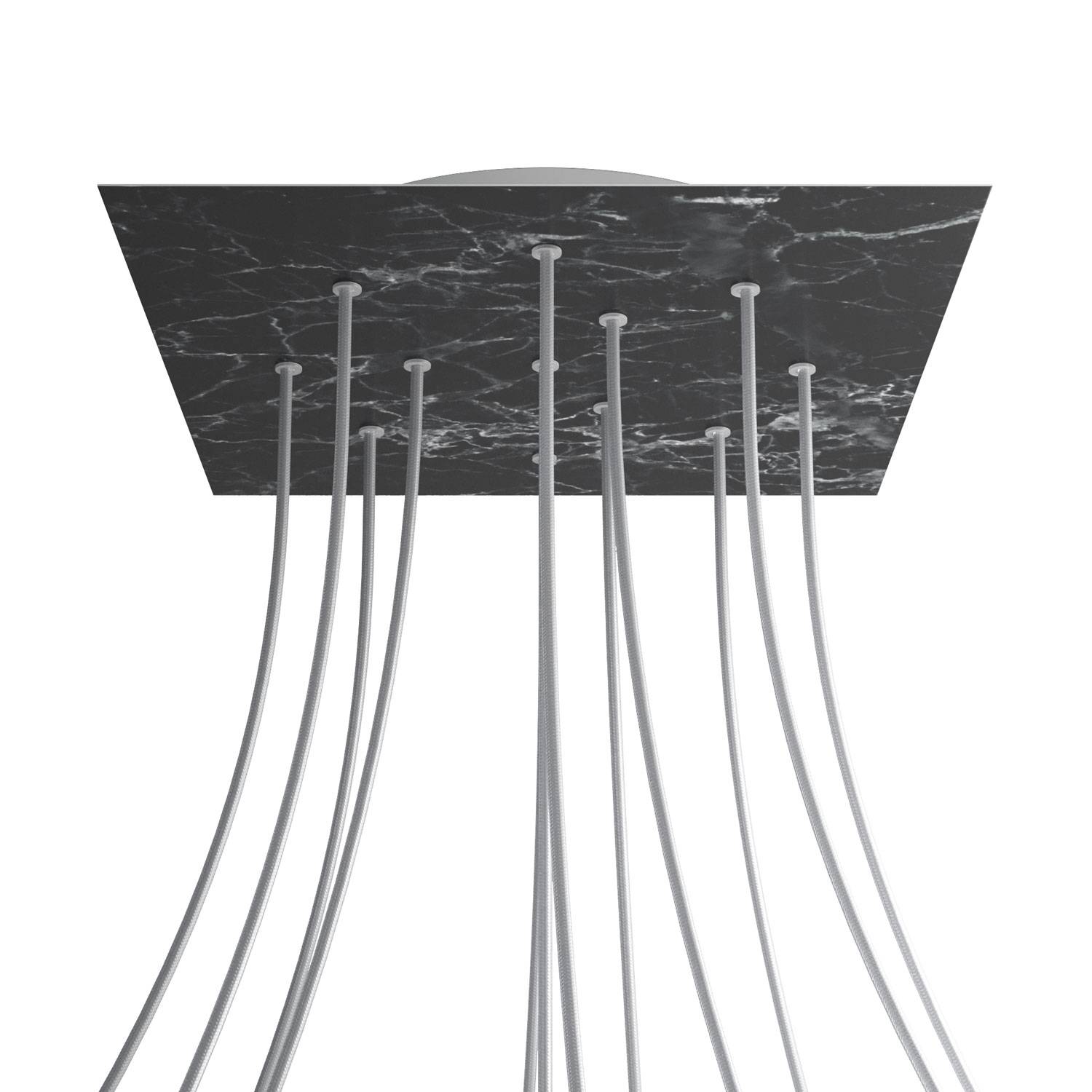 Rosone XXL Rose - One quadrato, 400 mm con 12 fori e 4 fori laterali - Marmo Marquina - Creative Cables