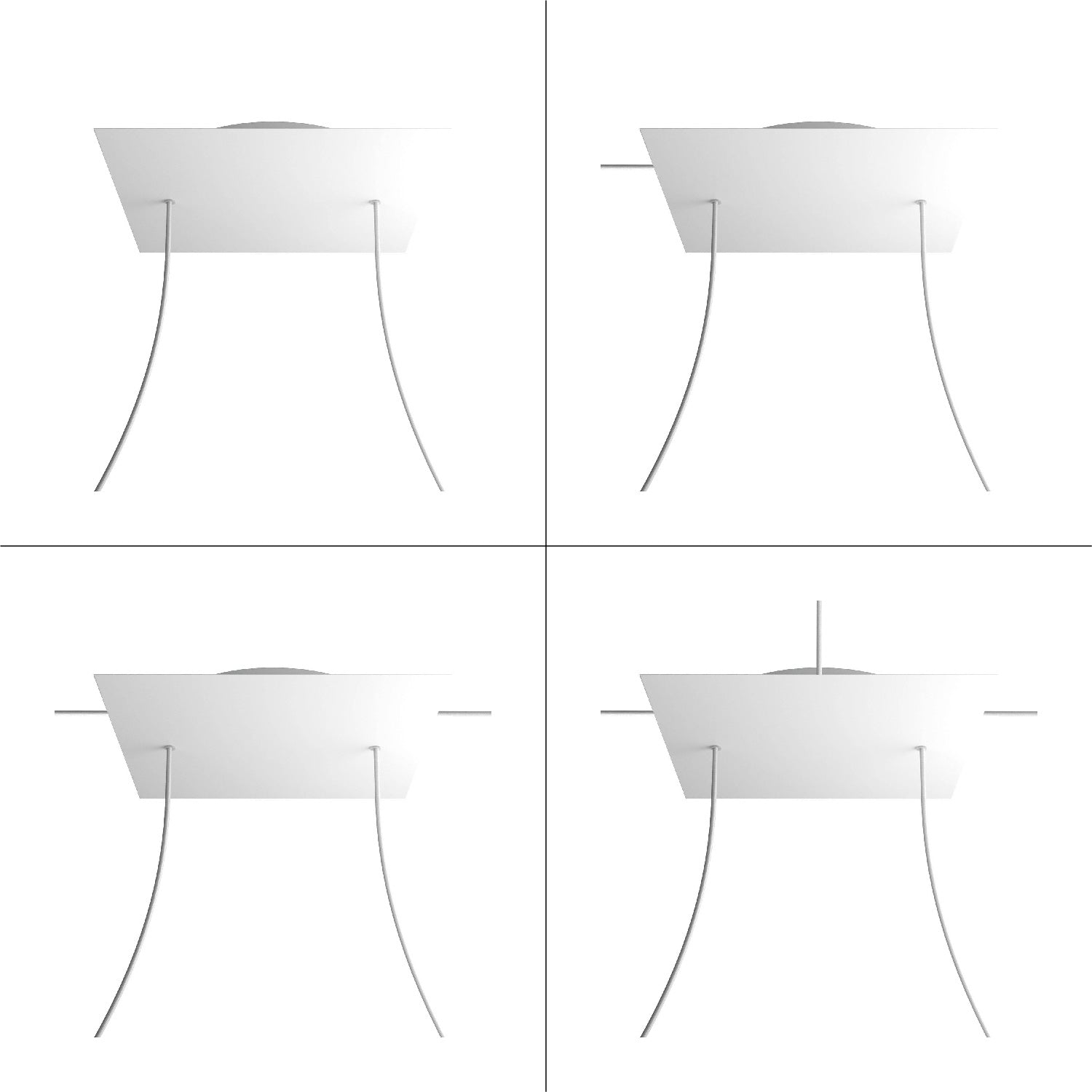 Rosone XXL Rose-One quadrato, 400 mm con 2 fori e 4 fori laterali - Dibond Acciaio satinato Bianco