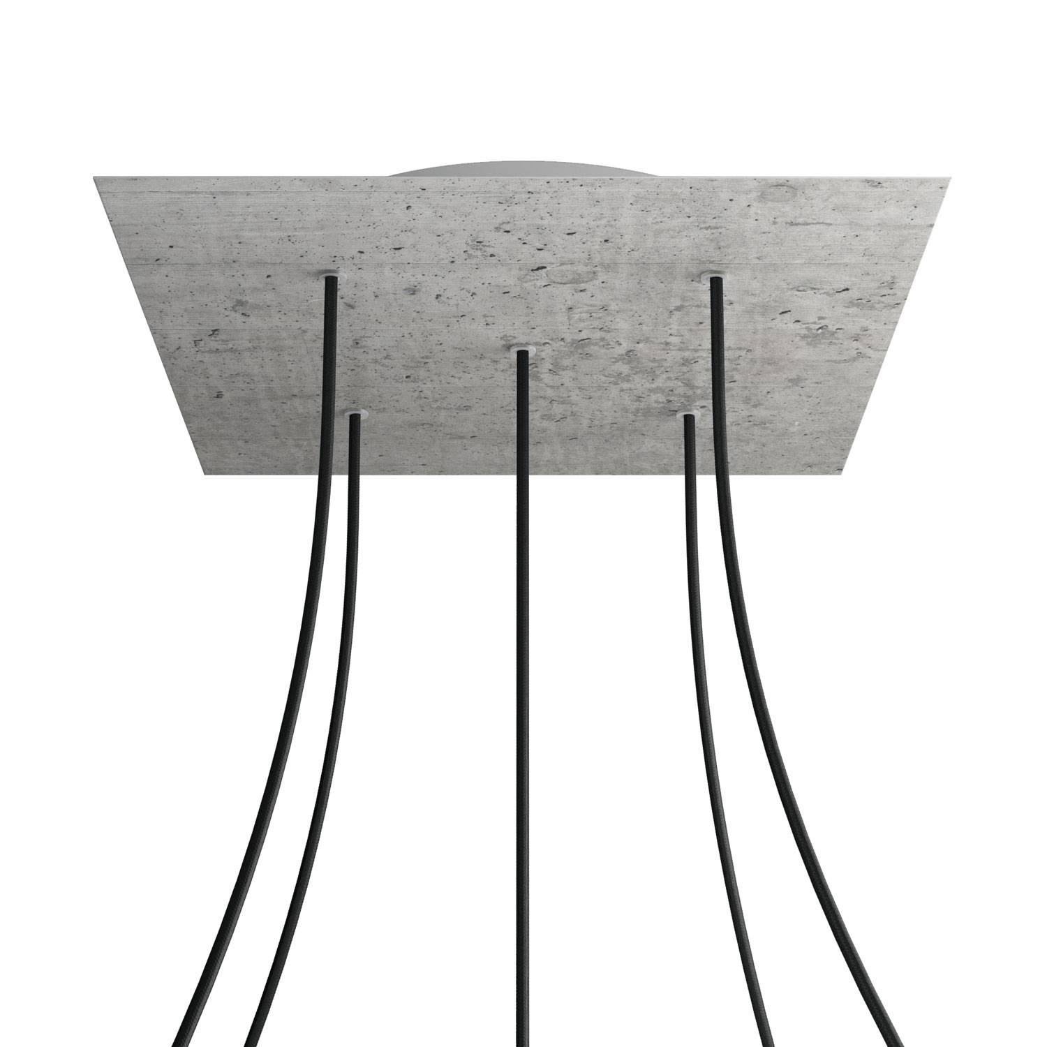 Rosone XXL Rose - One quadrato, 400 mm con 5 fori e 4 fori laterali - Cemento - Creative Cables