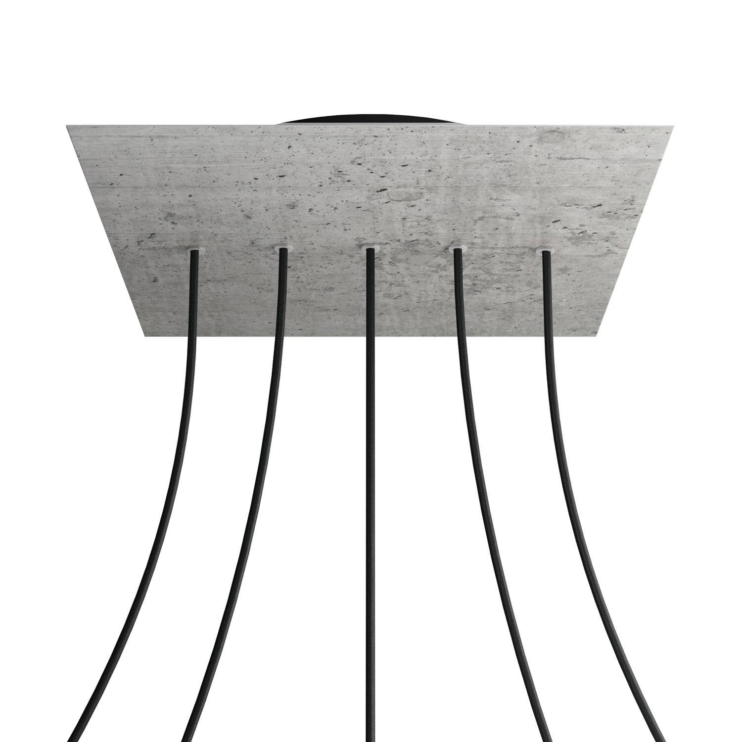 Rosone XXL Rose-One quadrato, 400 mm con 5 fori in linea e 4 fori laterali - Cemento Nero