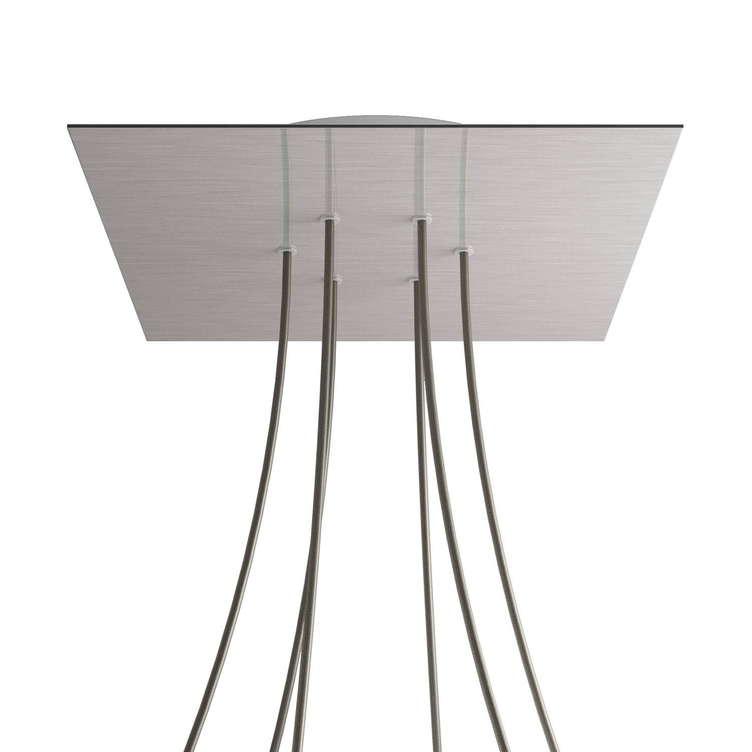 Rosone XXL Rose - One quadrato, 400 mm con 6 fori e 4 fori laterali - Dibond Acciaio satinato - Creative Cables