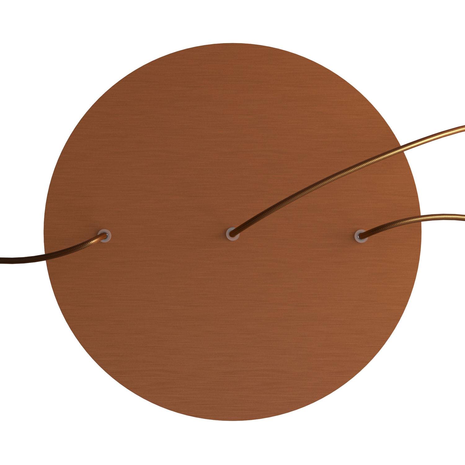 Rosone XXL Rose - One rotondo, diametro 400 mm con 3 fori in linea e 4 fori laterali - Dibond Rame satinato - Creative Cables