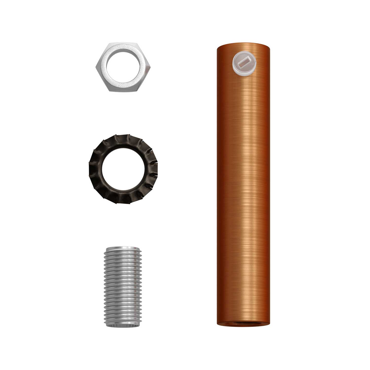 Serracavo cilindrico in metallo lunghezza 7 cm completo di tige, dado e rondella - Rame satinato