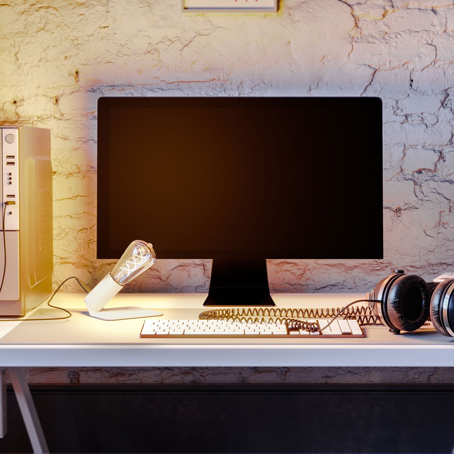 SI! Lampada da tavolo a 5V con lampadina ST64 e base metallica - Bianco opaco