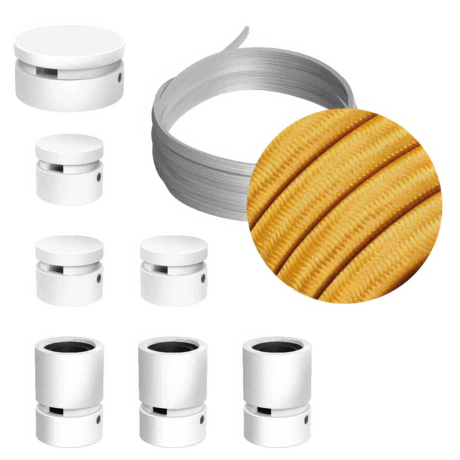 Sistema Filé Linear Kit - con cavo CM05 di 5 m per catenaria e 7 componenti in legno verniciato bianco per interni