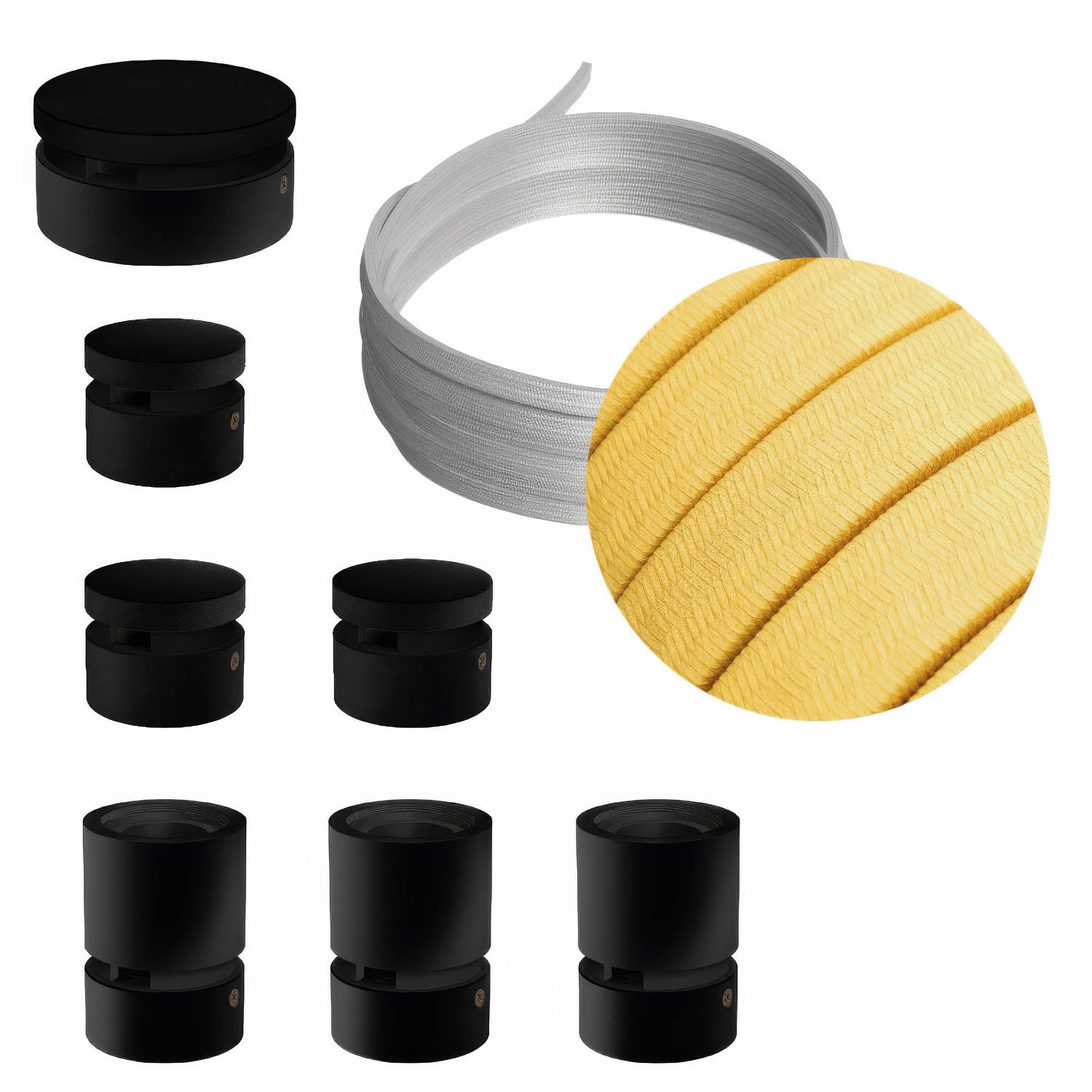 Sistema Filé Linear Kit - con cavo CM10 di 5 m per catenaria e 7 componenti in legno verniciato nero per interni