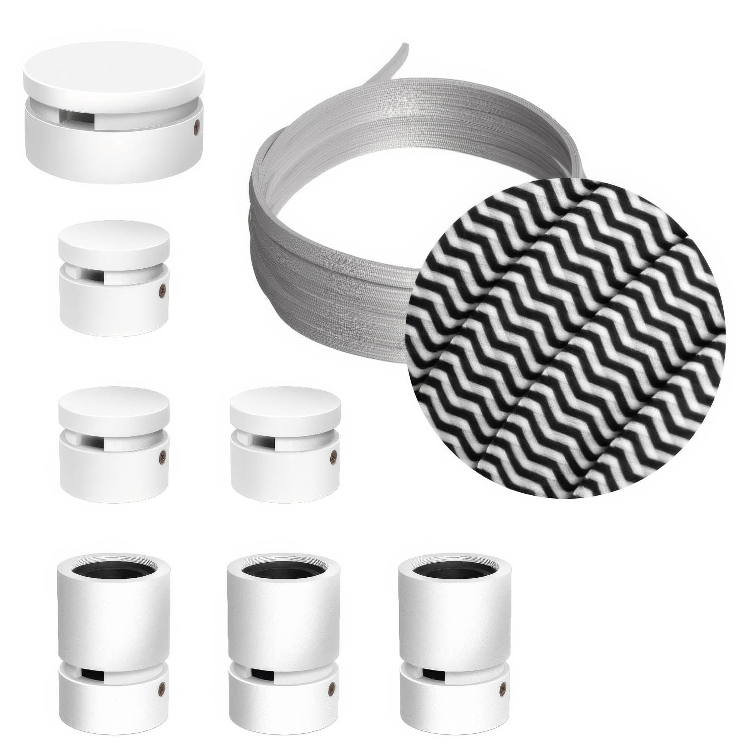 Sistema Filé Linear Kit - con cavo CZ04 di 5 m per catenaria e 7 componenti in legno verniciato bianco per interni