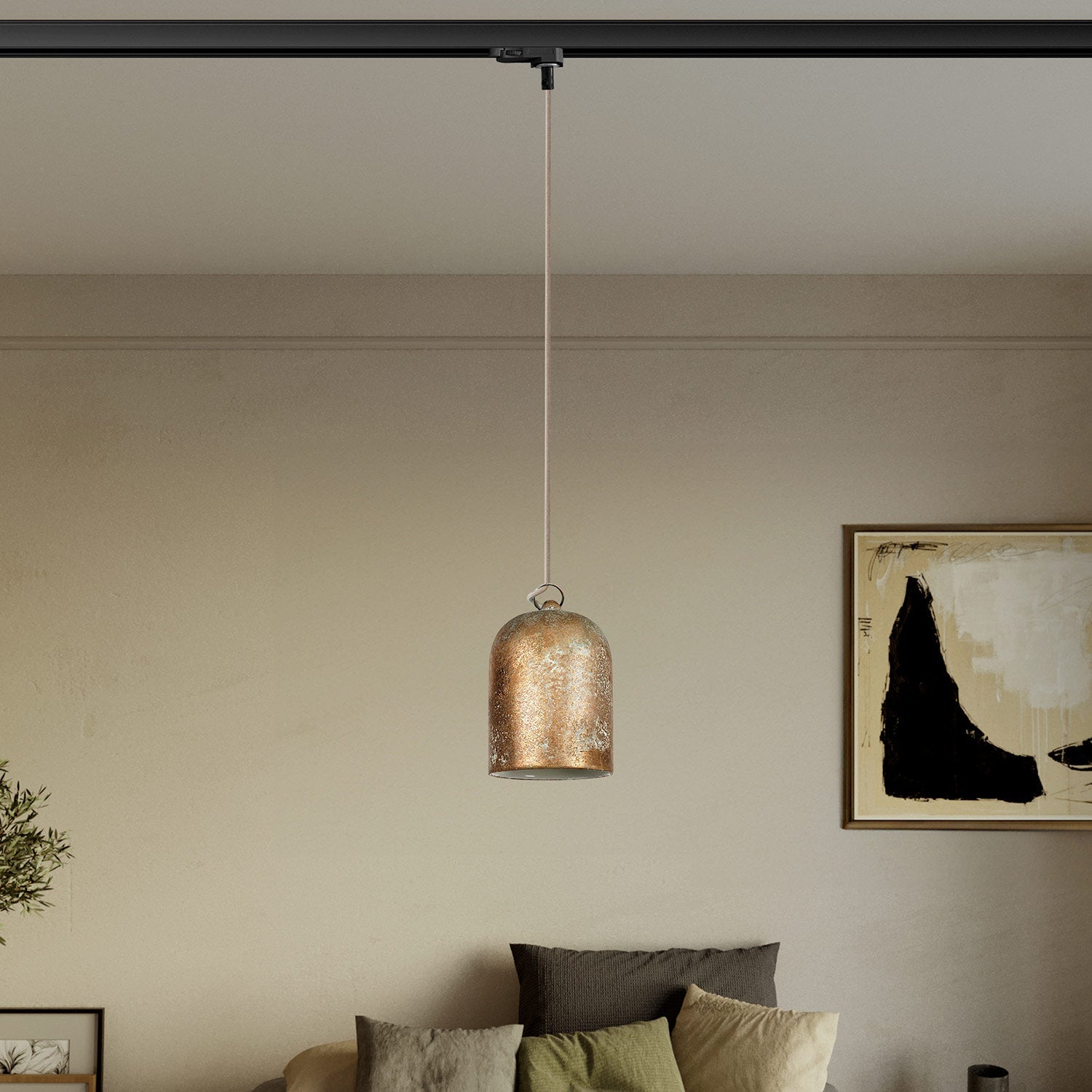 Sospensione per binario con paralume mini Campana in ceramica - Effetto verde rame