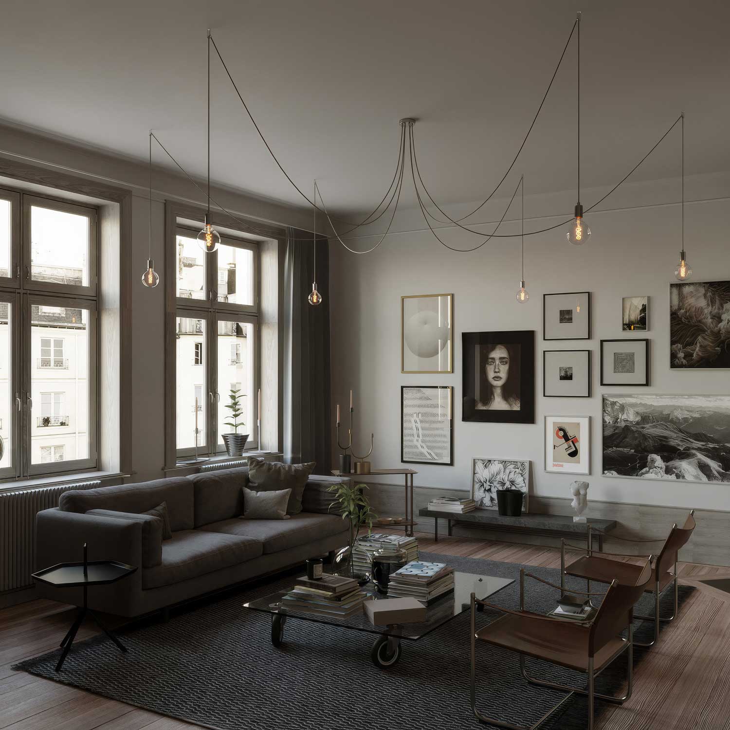 Spider - Lampada a sospensione multipla a 6 cadute con finiture in metallo - Cromo