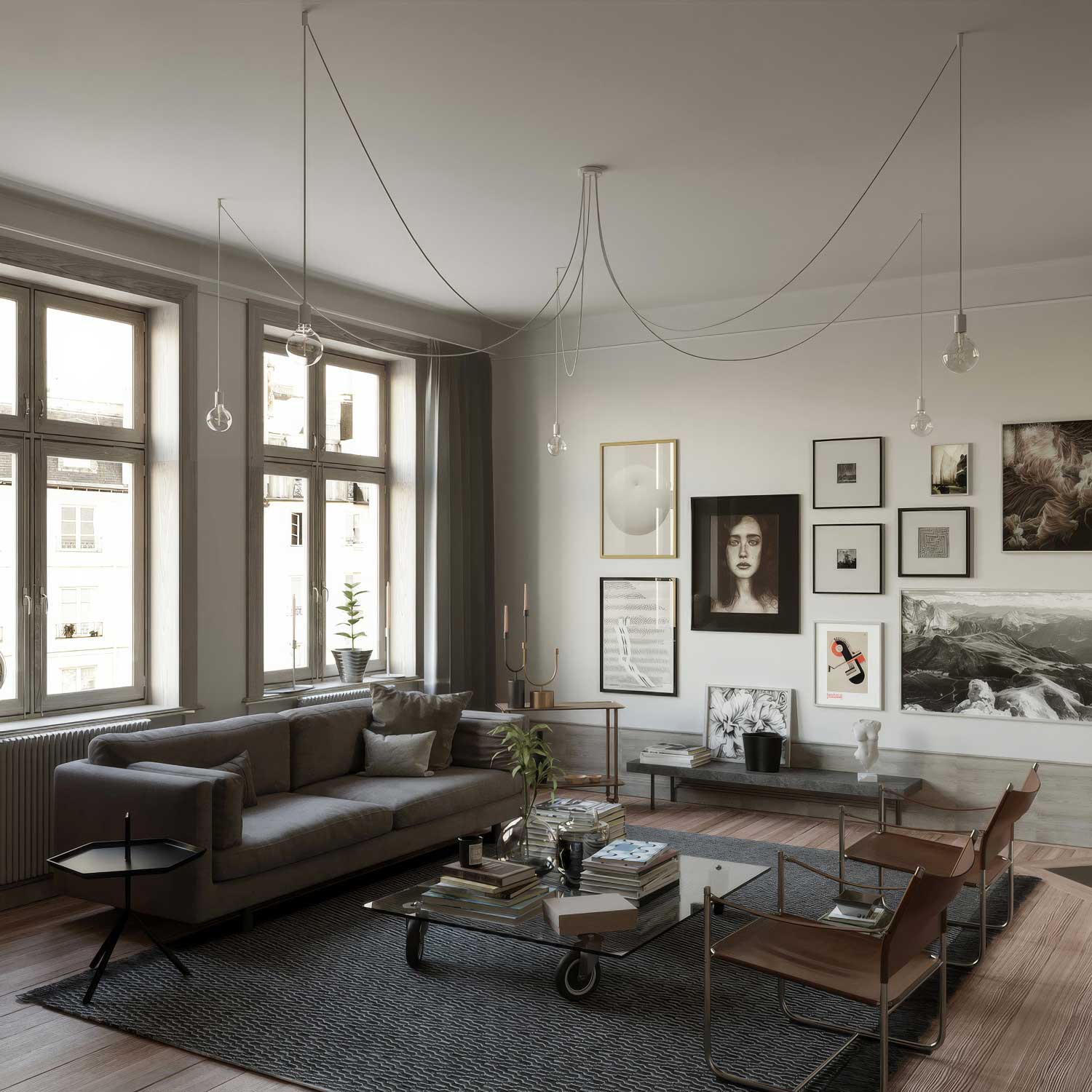 Spider - Multiple pendant lamp with 5 drops, metal finish - White