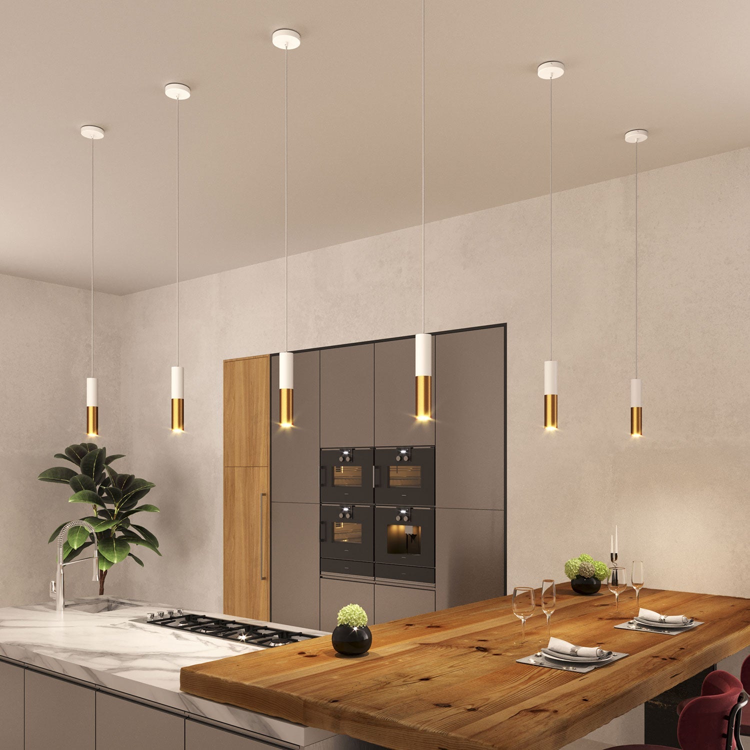 Tub-E14, tubo in metallo doppio per faretto con portalampada doppia ghiera E14 - Bianco opaco e Bronzo satinato