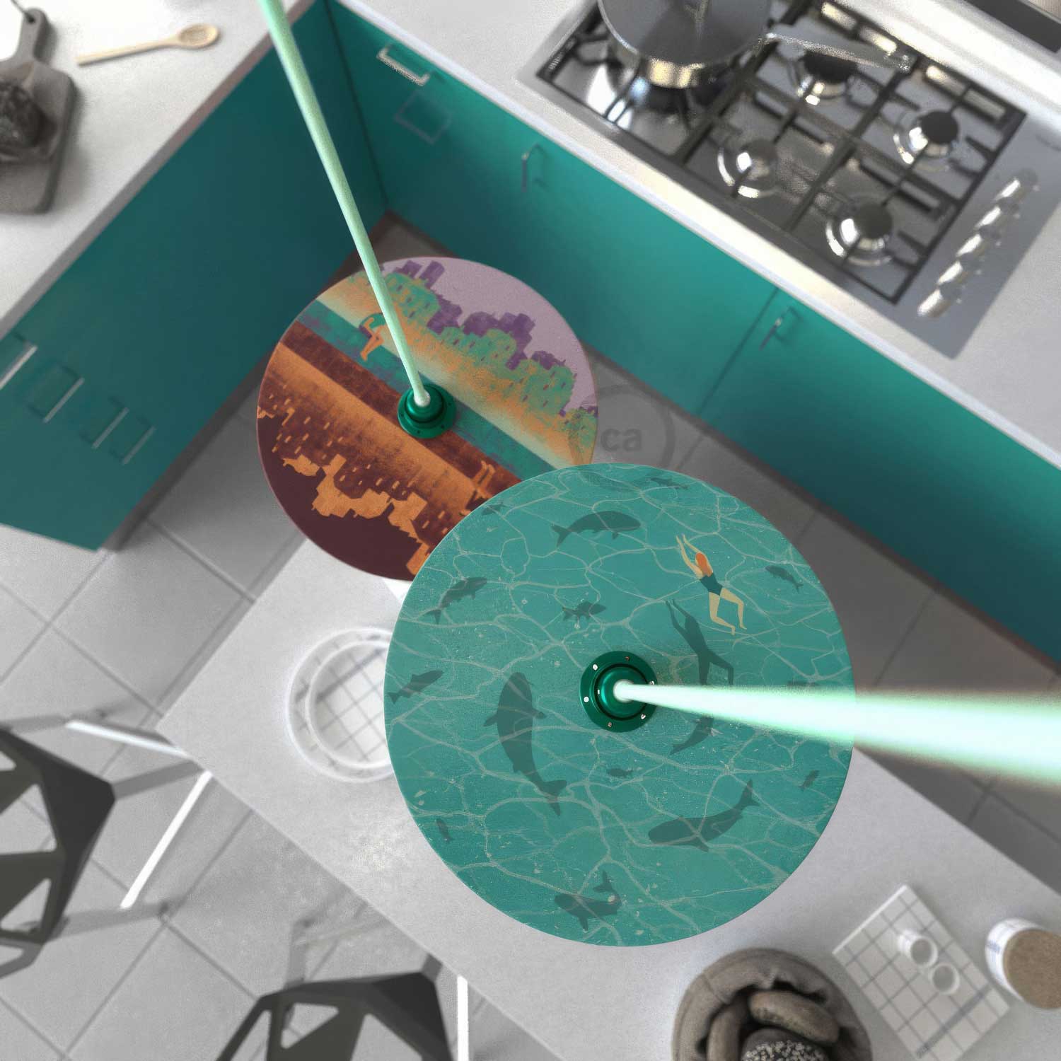 UFO Paralume in legno Special Edition Illustratori Italiani, double face, diametro 33 cm - Davide Bonazzi